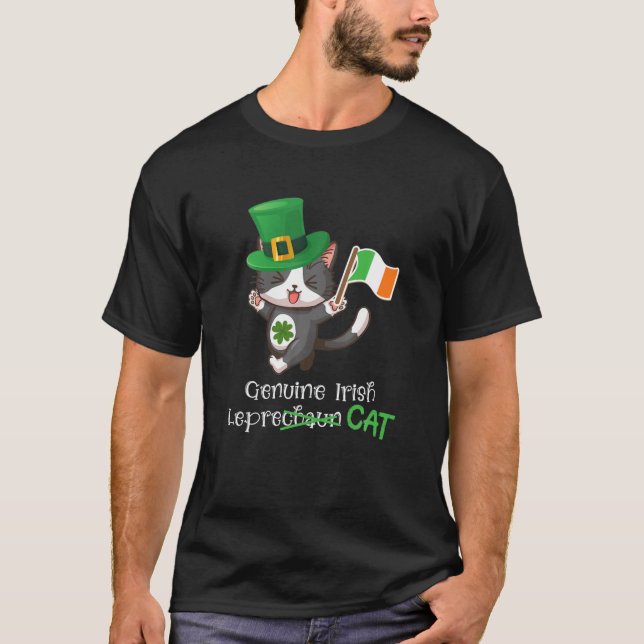 Camiseta Irish Cat Leprechaun - Shamrock And Ireland Flag (Frente)