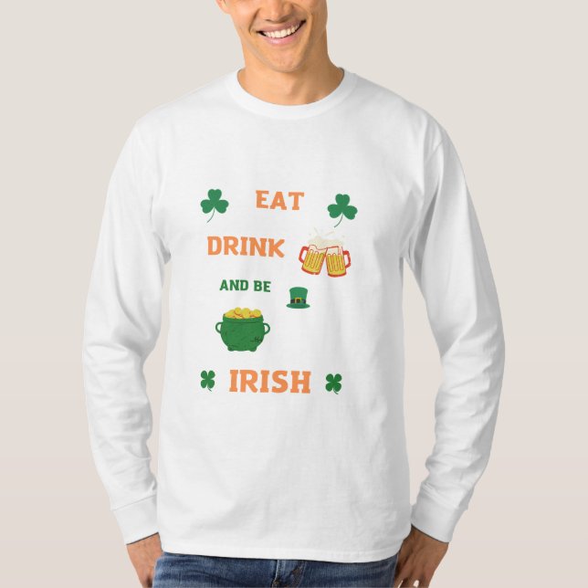Camiseta irish Come e bebe cerveja T-Shirt (Frente)