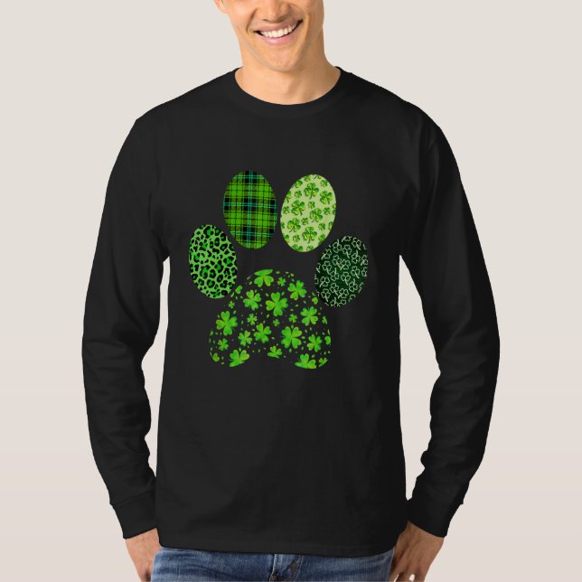 Camiseta Irish Cute Dog Paw Clovers St Patrick's Day Lucky  (Frente)
