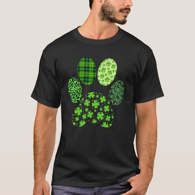Camiseta Irish Dog Paw Clovers St Patricks Day Leopard Plai (Frente)