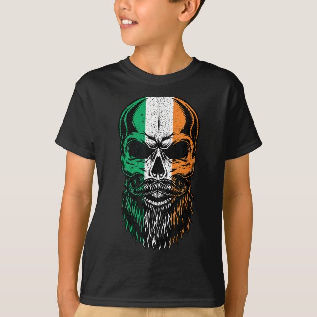 Camiseta Irish Flag Bearded Skull Head Saint Patrick's Day  (Frente)