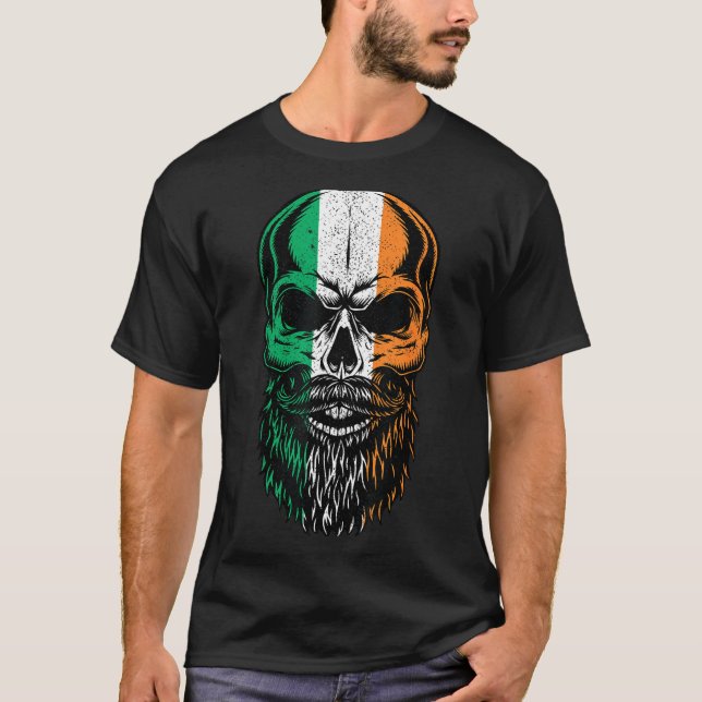 Camiseta Irish Flag Bearded Skull Head Saint Patrick's Day  (Frente)