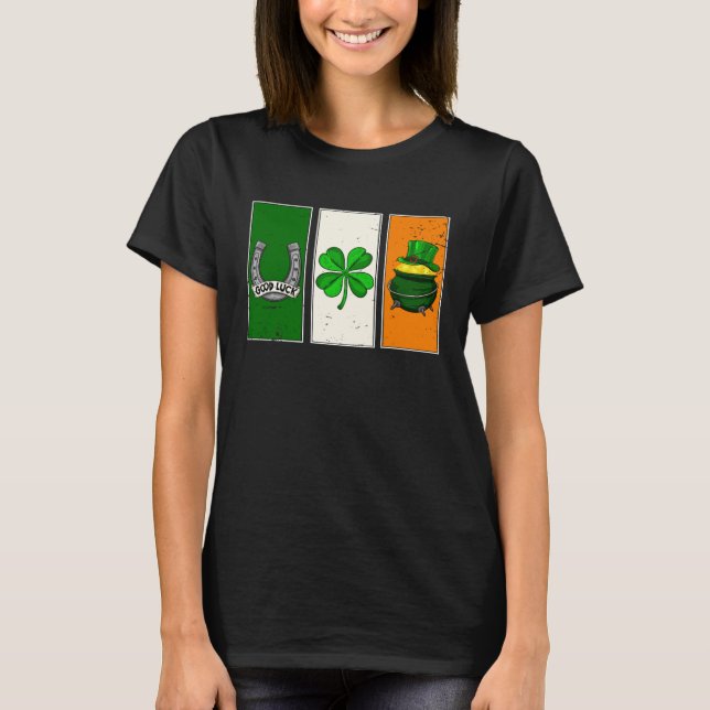 Camiseta Irish Flag Green White Orange Horseshoe Leprechaun (Frente)
