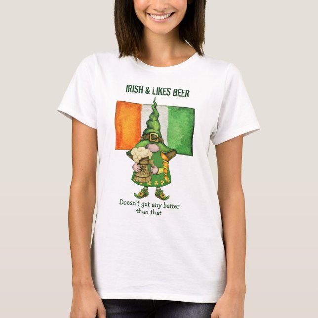 Camiseta Irish Girl Gnomo Gosta De Cerveja (Frente)