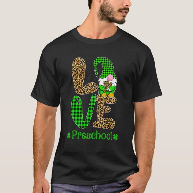 Camiseta Irish Gnome Love Preschool Teacher Leopard St Patr (Frente)