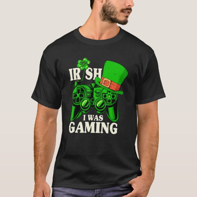 Camiseta Irish I Was Gaming Controller Boys Gamer St Patric (Frente)