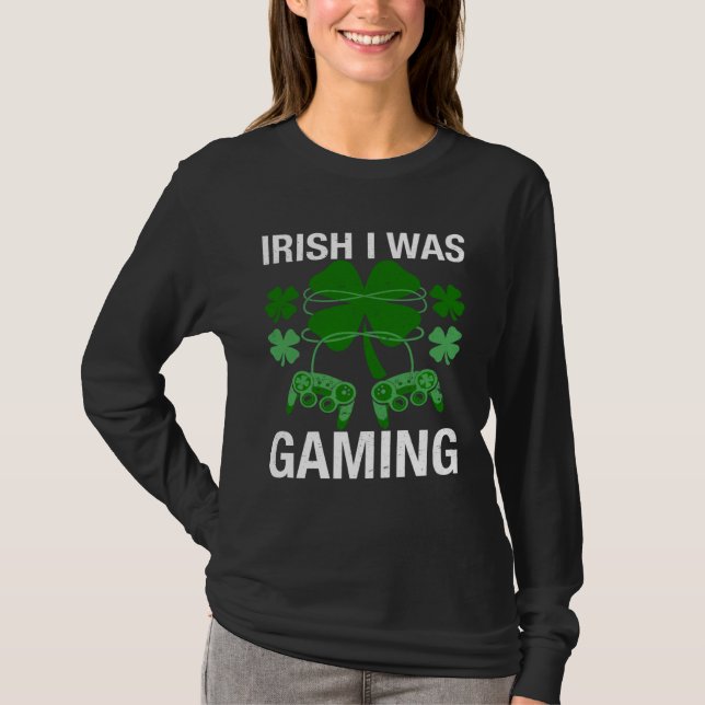Camiseta Irish I Was Gaming  St Patricks Day Gamer Boys Men (Frente)