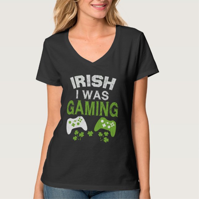Camiseta Irish I Was Gaming  St Patricks Day Gamer Boys Men (Frente)