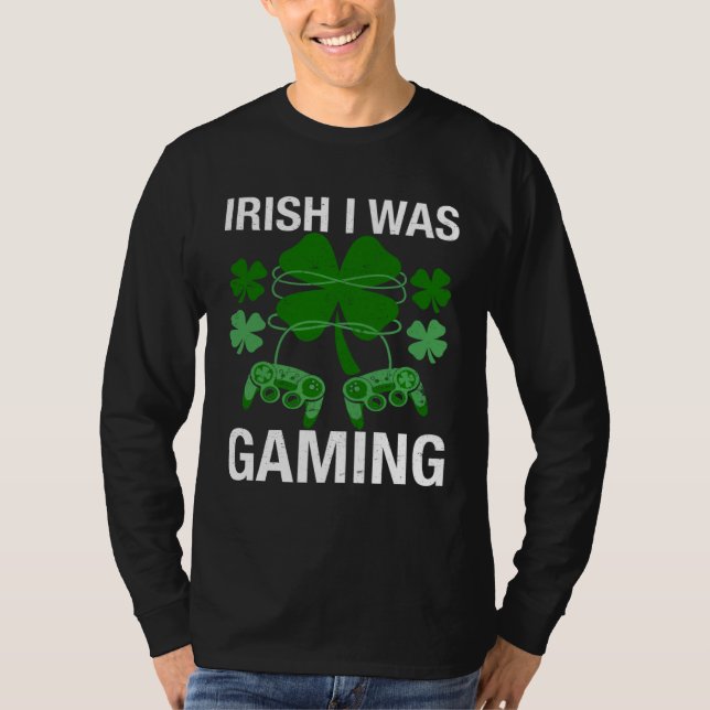 Camiseta Irish I Was Gaming  St Patricks Day Gamer Boys Men (Frente)