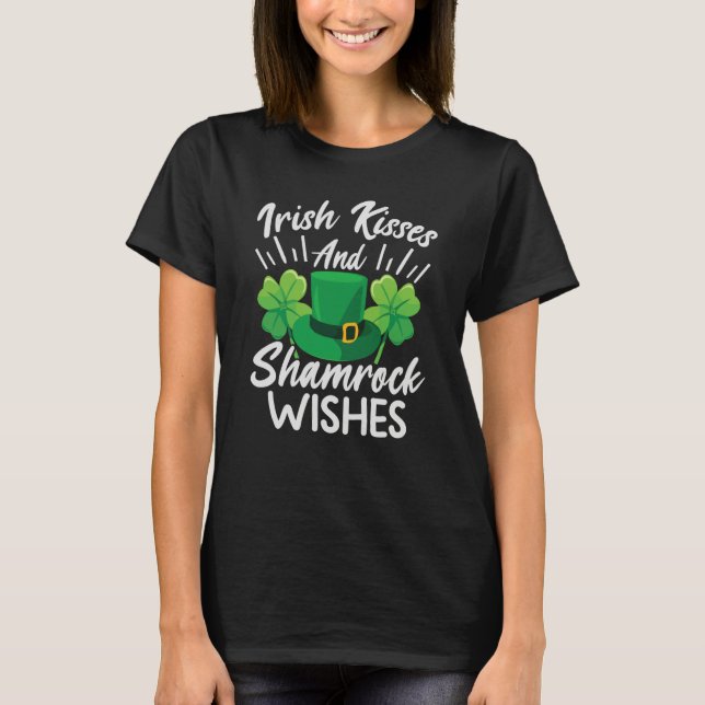 Camiseta Irish Kisses And Shamrock Wishes St Patrick's Day (Frente)