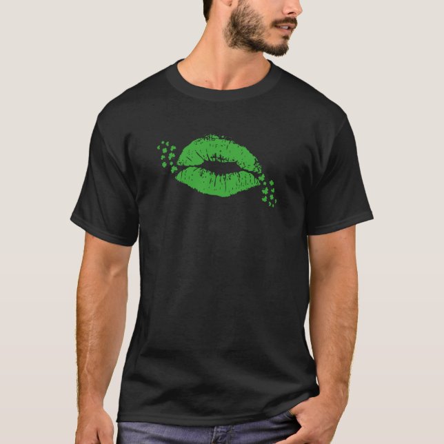 Camiseta Irish Kisses Green Lábios o dia de São Patrício" (Frente)
