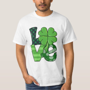 Camiseta Irish Love Patrick's Day Shamrock Green Xadrez