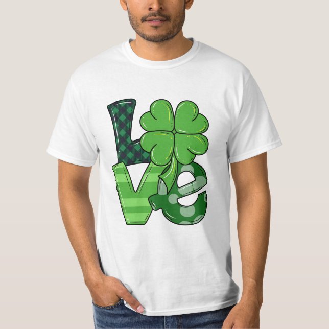 Camiseta Irish Love Patrick's Day Shamrock Green Xadrez (Frente)