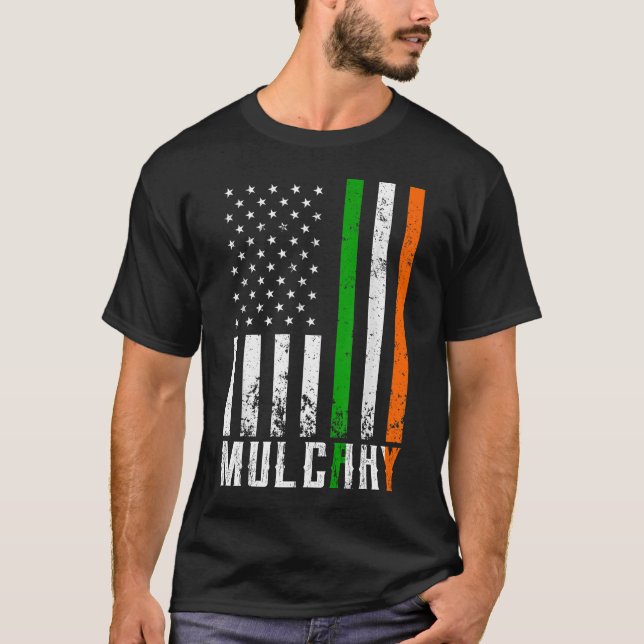 Camiseta Irish MULCAHY Family American Flag Irlanda Flag (Frente)