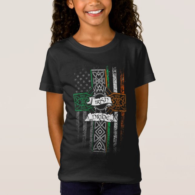 Camiseta IRISH ORGULHAM Pavilhão americano Celtic Cross St  (Frente)
