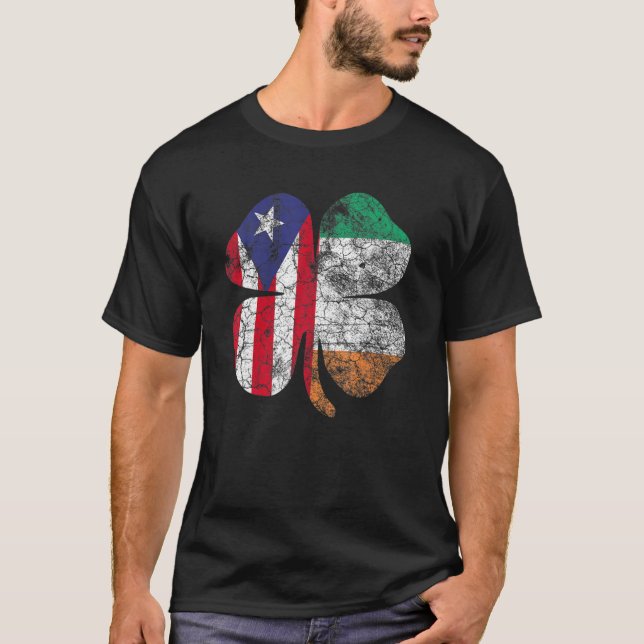 Camiseta Irish Puerto Rican Flag Ireland Shamrock Rua Patro (Frente)