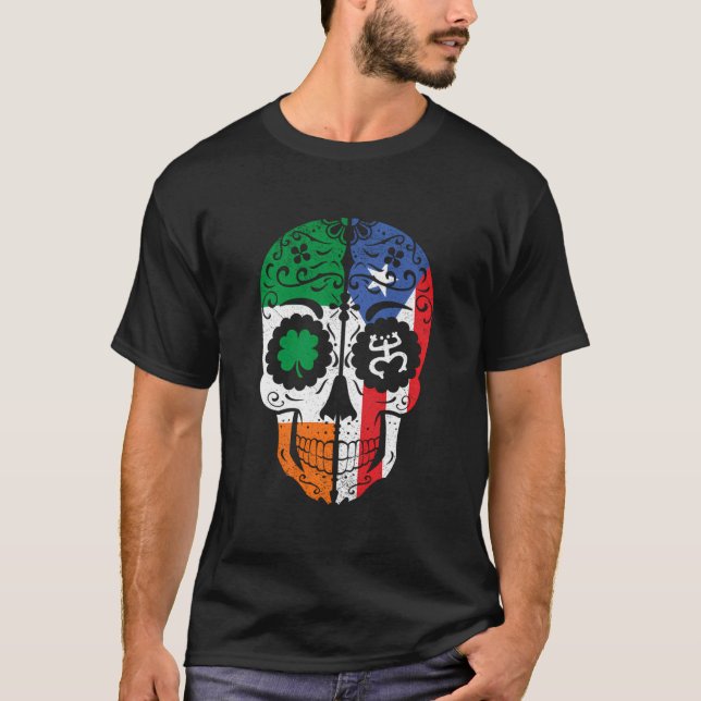 Camiseta Irish Puerto Rican Flag Skull Boricua Porto Rico (Frente)