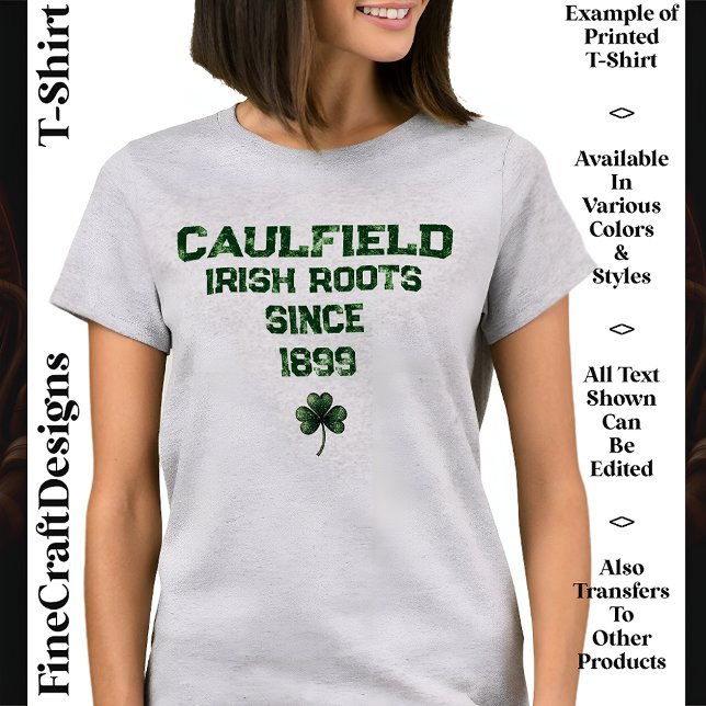 Camiseta Irish Roots, Genes, DNA, Name & Date, Shamrock, 03 (Criador carregado)