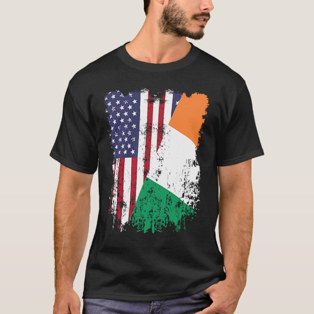 Camiseta Irish Roots Half American Flag Ireland Flag (Frente)