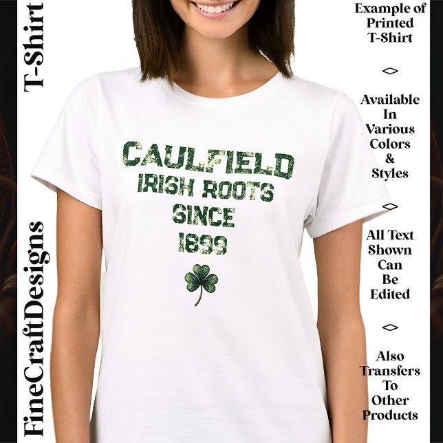 Camiseta Irish Roots, Heritage, Name & Date, Shamrock, 03 (Criador carregado)