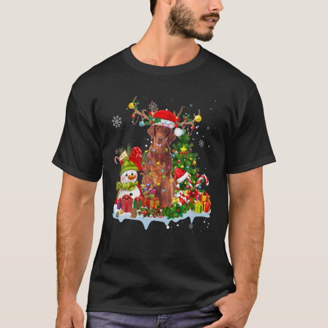 Camiseta Irish Setter Santa Hat Reindeer Luzes De Natal P (Frente)