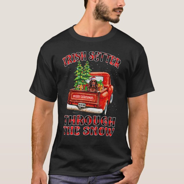 Camiseta Irish Setter Through The Snow Christmas Truck Plai (Frente)