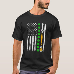 Camiseta Irish Shamrock American Flag Draft Beer Rua Patric