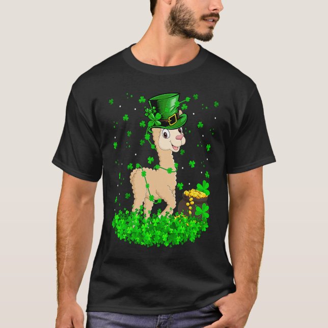 Camiseta Irish Shamrock Leprechaun Alpaca St Patrick's Day  (Frente)