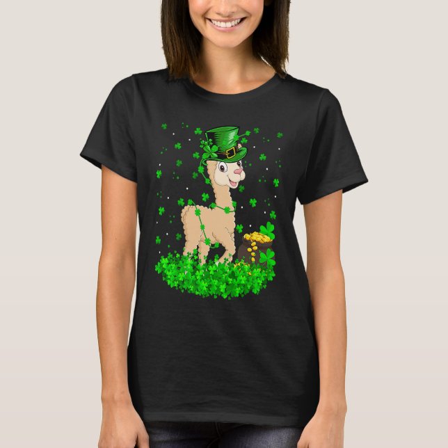 Camiseta Irish Shamrock Leprechaun Alpaca St Patrick's Day  (Frente)