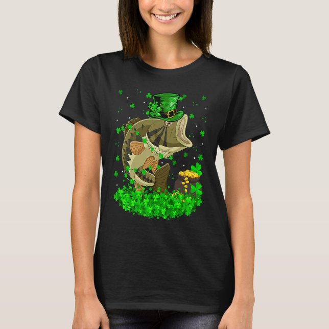 Camiseta Irish Shamrock Leprechaun Bass Fish St Patrick's D (Frente)