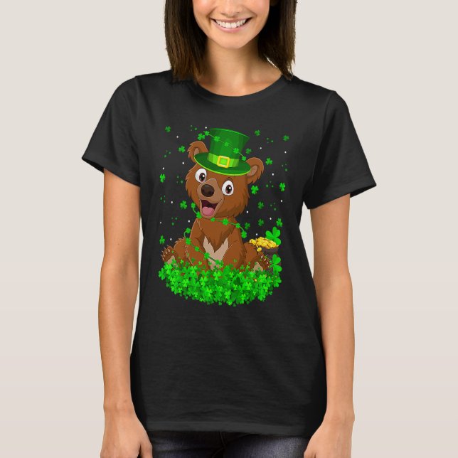 Camiseta Irish Shamrock Leprechaun Bear St Patrick's Day (Frente)