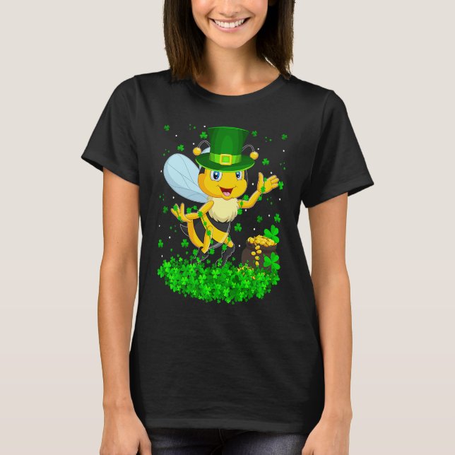 Camiseta Irish Shamrock Leprechaun Bee St Patrick's Day  1 (Frente)