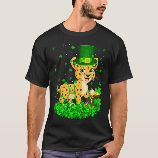 Camiseta Irish Shamrock Leprechaun Cheetah St Patrick's Day (Frente)