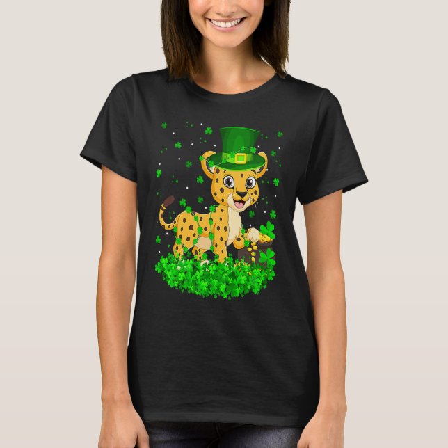 Camiseta Irish Shamrock Leprechaun Cheetah St Patrick's Day (Frente)