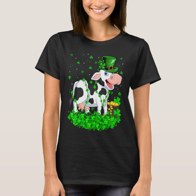 Camiseta Irish Shamrock Leprechaun Cow St Patrick's Day (Frente)