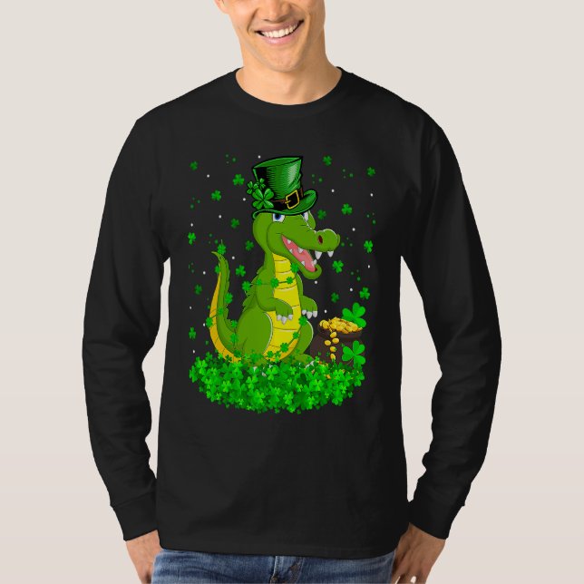 Camiseta Irish Shamrock Leprechaun Crocodile St Patrick's D (Frente)