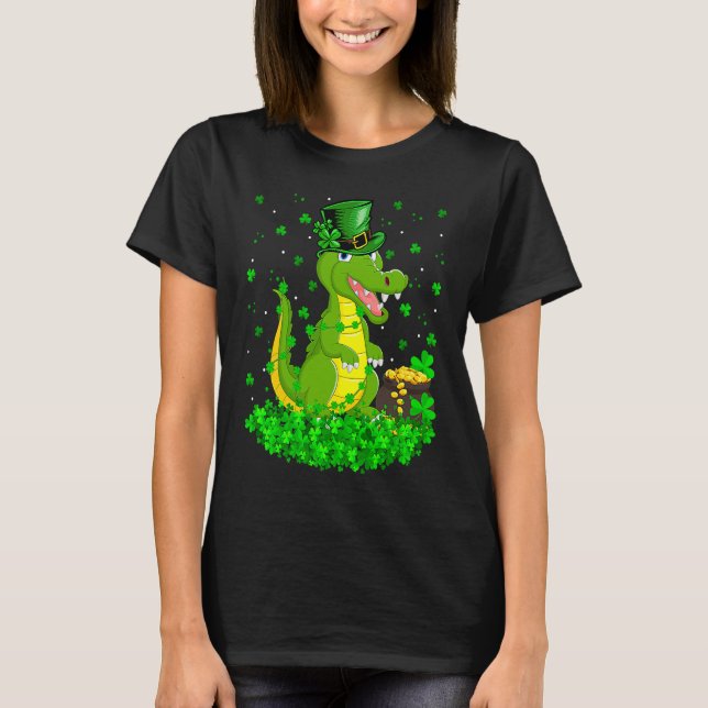 Camiseta Irish Shamrock Leprechaun Crocodile St Patrick's D (Frente)