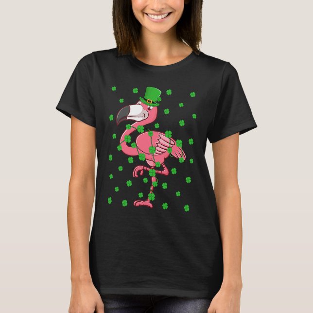 Camiseta Irish Shamrock Leprechaun Flamingo Bird St Patrick (Frente)