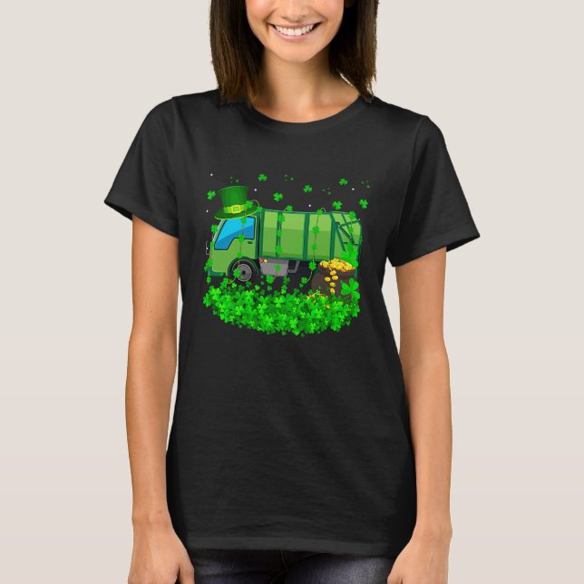 Camiseta Irish Shamrock Leprechaun Garbage Truck St Patrick (Frente)