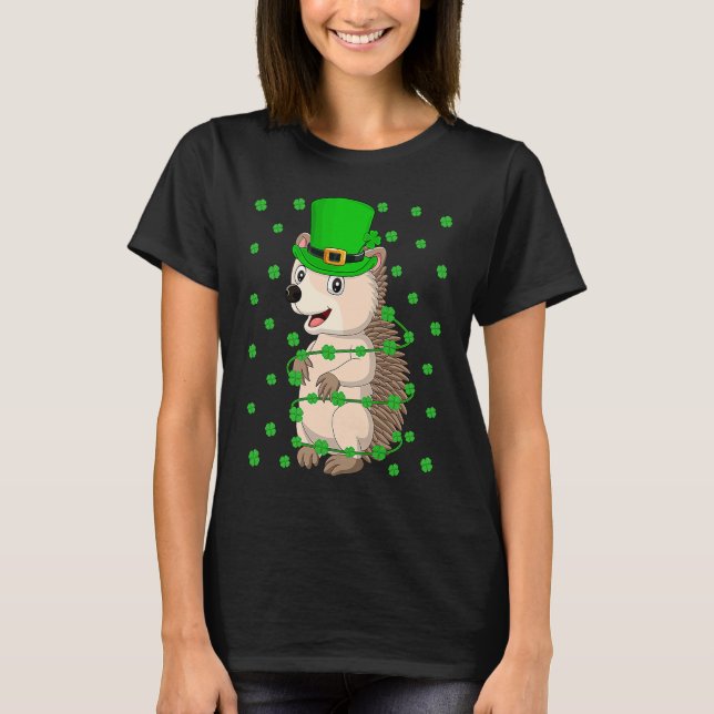 Camiseta Irish Shamrock Leprechaun Hedgehog St Patrick's Da (Frente)