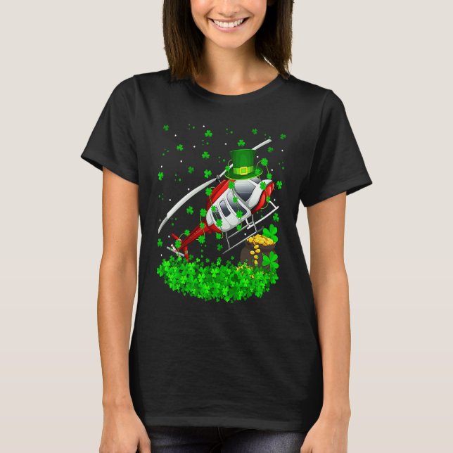 Camiseta Irish Shamrock Leprechaun Helicopter St Patrick's  (Frente)