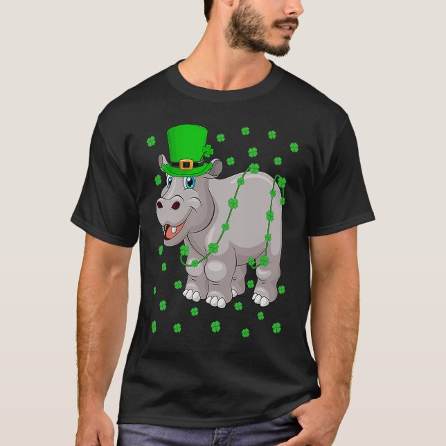 Camiseta Irish Shamrock Leprechaun Hippopotamus St Patrick' (Frente)