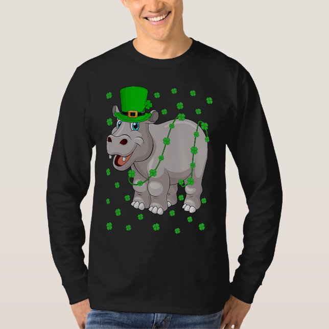 Camiseta Irish Shamrock Leprechaun Hippopotamus St Patrick' (Frente)