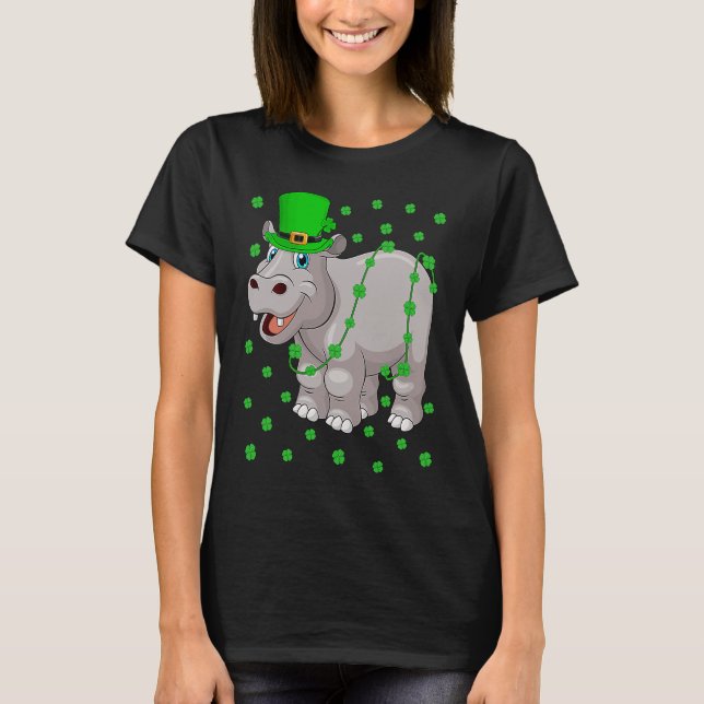 Camiseta Irish Shamrock Leprechaun Hippopotamus St Patrick' (Frente)