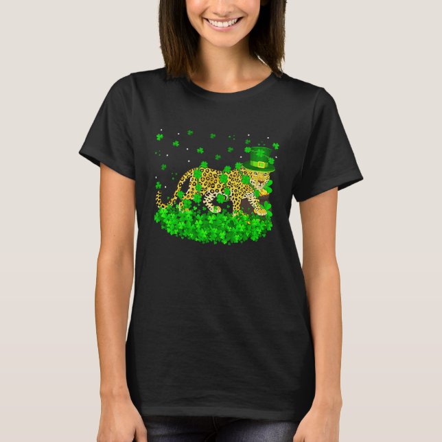 Camiseta Irish Shamrock Leprechaun Leopard St Patrick's Day (Frente)