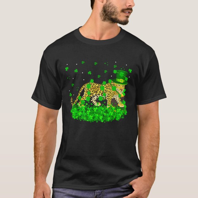 Camiseta Irish Shamrock Leprechaun Leopard St Patrick's Day (Frente)