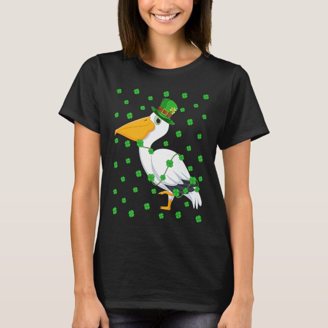Camiseta Irish Shamrock Leprechaun Pelican Bird St Patrick' (Frente)