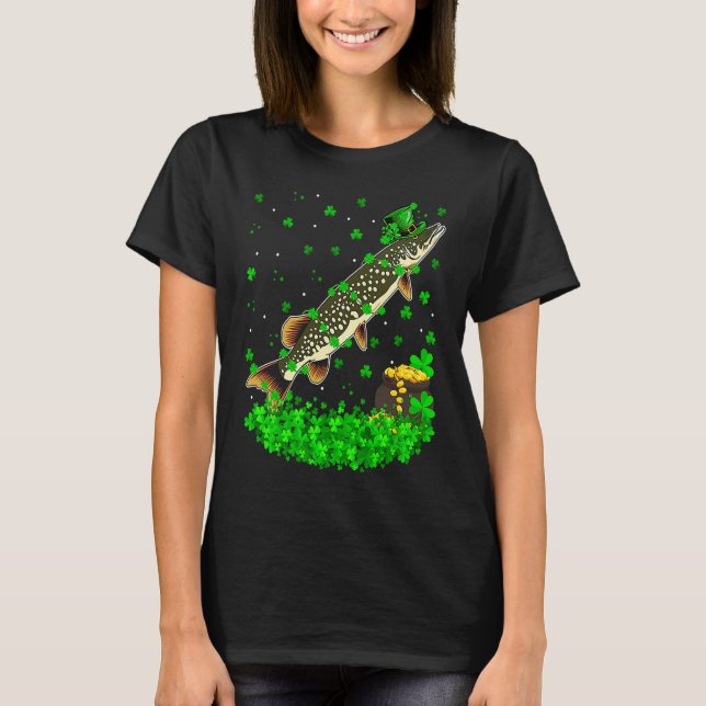 Camiseta Irish Shamrock Leprechaun Pike Fish St Patrick's D (Frente)