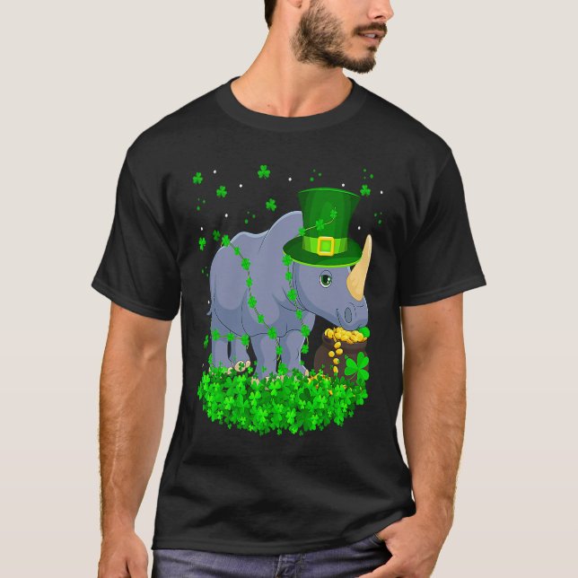 Camiseta Irish Shamrock Leprechaun Rhino St Patrick's Day (Frente)