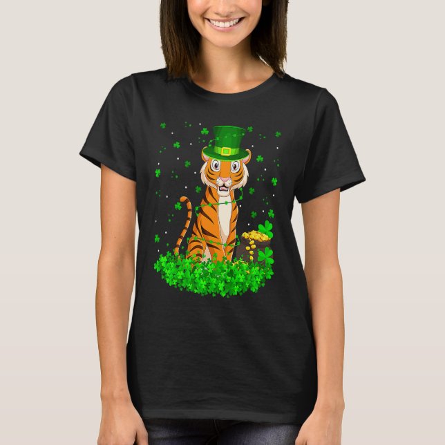 Camiseta Irish Shamrock Leprechaun Tiger St Patrick's Day   (Frente)